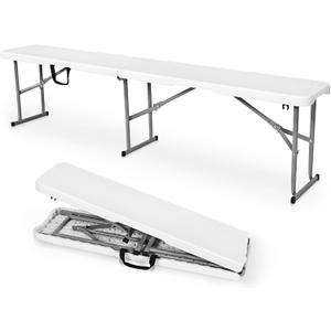 Byliable Folding Bench 6 Foot, Plastic Folding Bench Seat Portable Foldable Picnic Party Camping Dining Seat, White Garden Multipurpose Entertaining Activities