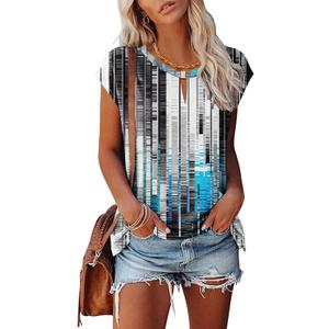 Kistore Women's Summer Casual V Neck Tank Tops Cap Sleeve Loose Fit Blouses Tunic Shirts (Medium, C-technological Blue and White)