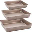 Dicunoy Set of 3 Deep Baking Pans, Nonstick Rectangle Cake Baking Sheet for Oven, Bakeware Bread Pans, Heavy Duty Carbon Steel Bread Tray, Bake Mold Turkey Roasting Pan, 8,11,12 inch