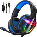 Fachixy FC200 PC Gaming Headset for PS4, PS5, Switch, Xbox One, Mac, Noise Canceling Headphones with Microphone, Computer Headset with 3.5mm Jack & RGB Light (BLUE)