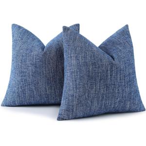 decorUhome Spring Chenille Decorative Throw Pillow Covers 16x16 Set of 2, Farmhouse Textured Square Neutral Solid Accent Pillow Covers for Couch Sofa Bed Living Room Home Decor, Navy Blue