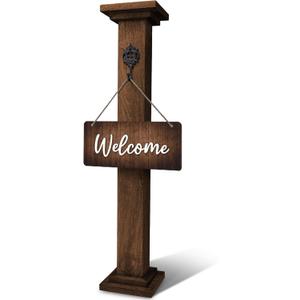 Wooden Porch Sign, Wreath Post - 42.5" Wood Welcome Sign Post