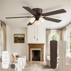 Fanbulous 52" Flush Mount Ceiling Fan with 3 Lights, DC Motor, Oil Bronze