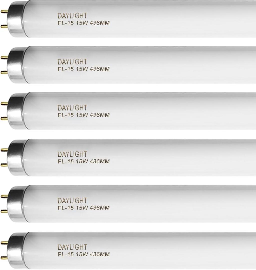 F15T8/DL 18 Inches T8 15 Watt Tube Compatible for Sylvania GE Eiko F15/T8/D Daylight 6500K G13 Bi-Pin Base 6 Count F15T8/DL 18 Inches T8 15 Watt Tube Compatible for Sylvania GE Eiko F15/T8/D Daylight 6500K G13 Bi-Pin Base 6 Count