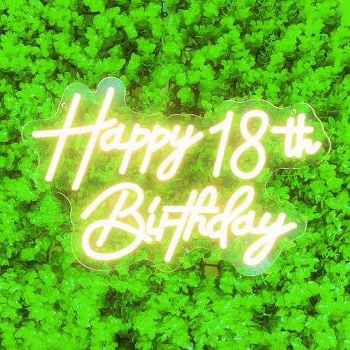 Happy 18th Birthday Neon Sign For Birthday Party16.5"*10.5" Neon Happy Birthday Led Neon Light For Party Backdrop Wall Decor With Dimmable Switch Birthday Light Up Sign Birthday Gift