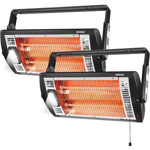 Shinic 2 Packs Electric Garage Heaters, 1500W/750W Ceiling Mounted Heater Radiant Heaters with Halogen Light, 90 Degree Rotation, 5 Mode Settings, Space Heater for Garage, Shop, Large Room and Patio