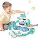 3in1 Fishing Game Toys for Kids with 34PCS Accessories Including Fishing Rod, Small Fish, Track, etc., STEM Toys with Music and Stories for Preschool Learning (Green)