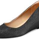 mysoft Women's Wedge Pumps Low Heel Closed Toe 2in Dress Shoes (8, Black Glitter)