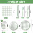 168Pcs Gingham Party Supplies for 24 Guests Thick Paper Plates and Napkins Knives Spoons Forks Cups Disposable Party Set Cutlery for Dinner Baby Shower Wedding Favor(Sage Green)