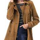 Allegra K Women's Faux Suede Trench Coat Notched Lapel Double Breasted Jacket with Belt XL