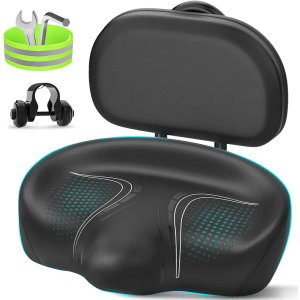 BLUEWIND New Noseless Oversized Bike Seat, Wide Bicycle Saddle Novel Backrest Design for Electric Bike, Universal Fit Exercise Bike or Road Stationary Bike Seat Cushion for Men & Women