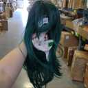 Medium Length Layered Wigs Black with Blue Highlight wigs Layered wig with bangs Synthetic wig for white Women (Black blue mixed)