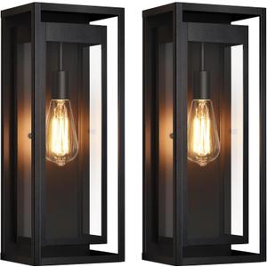Large Outdoor Wall Sconce 2 Pack, 19" Outdoor Wall Lights Wall Mount, Matte Black Exterior Lighting Fixtures Anti-Rust Porch Lights with Clear Glass for Front Door, Garage