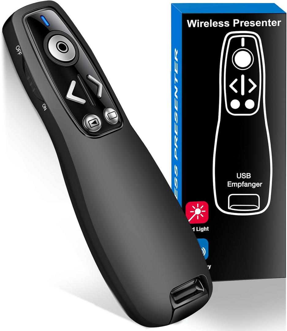All-in-One Wireless Presentation Clicker with Red Light & Volume Remote Control- USB&Type-C PPT Remote Compatible with Mac/Windows/Laptop/Computer - Ideal for Powerpoint, Business, Classroom