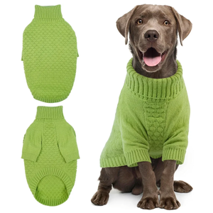 Kuoser Dog Sweater, Warm Winter Fall Turtleneck Knit for Large Dogs, Half Sleeves Dog Christmas Sweater for Girls Boys, Thick Thermal Pet Sweaters Cold Weather Pullover Clothes, Green XL