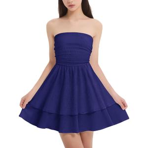 EXARUS Girls Strapless Padded Dresses Tube Top Smocked Ruffle Hem A-Line Teen Mini Graduation Summer Casual Dress 12Y