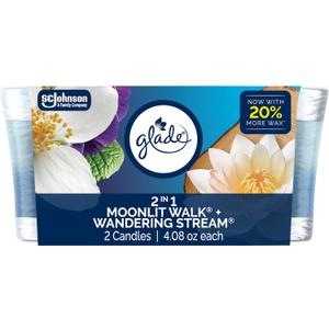 Glade 1-Wick Scented Candle Jar, 2in1 Moonlit Walk & Wandering Stream, Air Freshener Infused with Essential Oils, 4.08 Oz, 2 Count