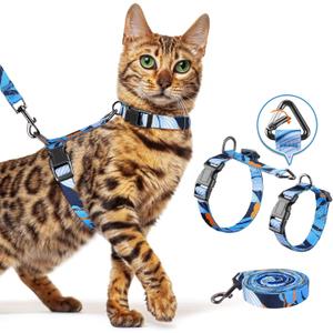 Halypet Cat Harness and Leash Set, Escape Proof [3 in 1 Adjustable & Lightweight] Cat Harness, Safe Kitten Harness for Cats Comfortable Soft, Easy to Wear, Walking Outdoor Travel, Small (Hawaii Blue)