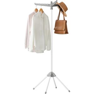 SONGMICS Clothes Drying Rack, 59-Inch Folding Laundry Drying Rack with 3 Rotatable Arms for Hangers, 4 Legs, Stainless Steel, for 27 Pieces of Clothes, Gray and White ULLR510G01