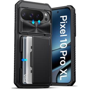 ATATOO for Google Pixel 10 Pro XL Case Wallet, Built-in Card Holder (3-5 Cards) [RFID Blocking] & Slide Camera Cover, Military Grade Protection, Rugged Phone Case for Pixel 10 Pro XL 6.8" 2025, Black
