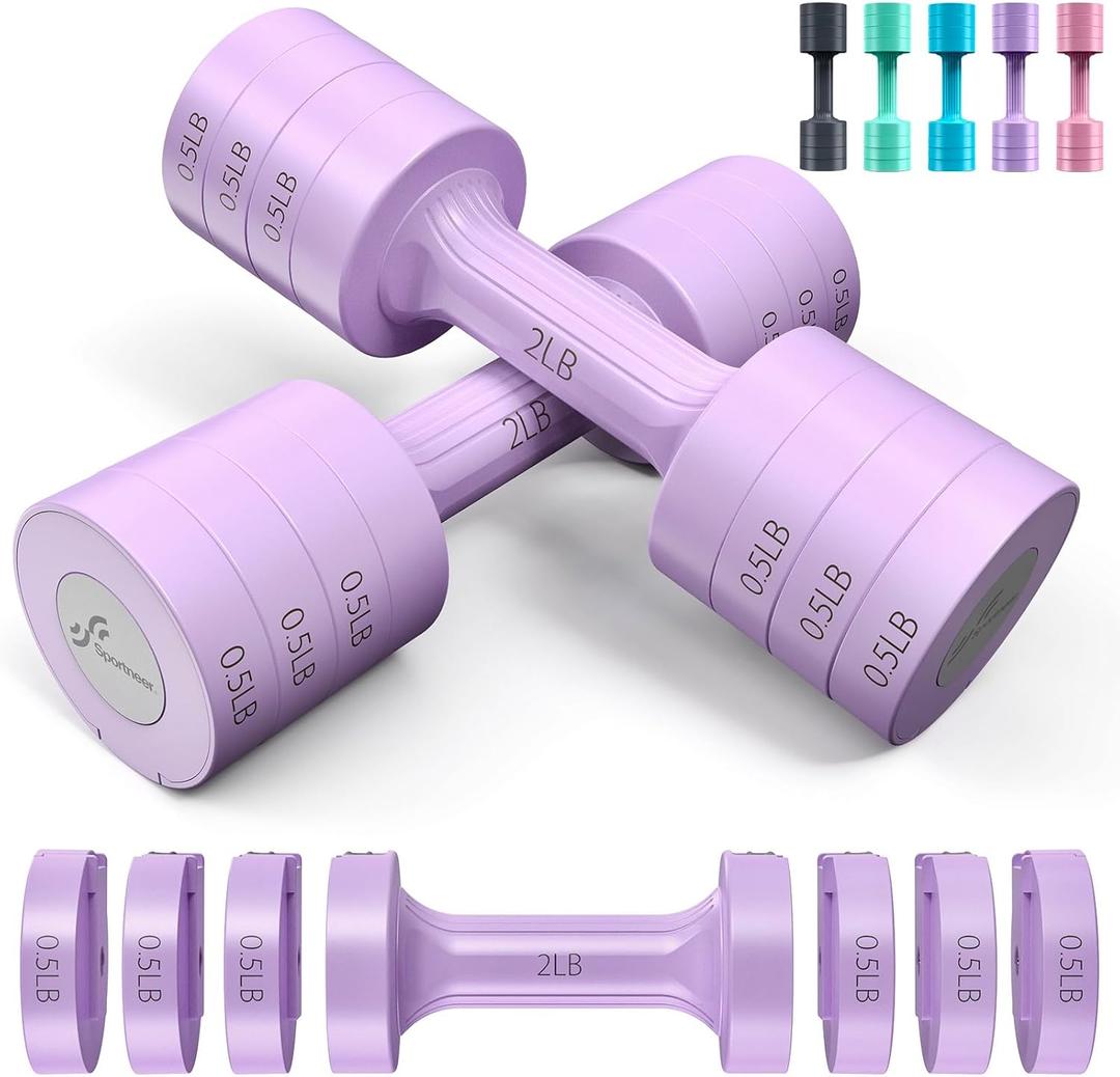 Adjustable Dumbbells Hand Weights Set: Sportneer 5 lb Dumbbell Set of 2 Each 2lb 3lb 4lb 5lb Free Weights Fast Adjust Weight 4 In 1 Weights Dumbbells Set for Women Men Home Gym Exercise Training (Purple)