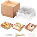Charcuterie Boxes with Clear Lids and Ribbon- Disposable Paper Food Containers for Desserts, Boxes for Sandwich, Cookie, Cake Slice, Fruit, Salad, Perfect for Bakery Treats, (Brown, 100pcs-5.3*4.9*2.5 in)
