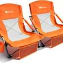 AKSOUL Folding Beach Chair for Adults: Low/High Back Chairs with Carry Bag - Extra Wide Seat Chair with Comfortable Pillow & Storage Pocket (1 Pack & 2 Pack, Blue), 23"*23"*24"