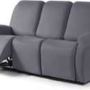 TAOCOCO Stretch Recliner Sofa Covers 3 Pieces Couch Covers for 3 Seat Reclining Sofa, Soft Polyester Fabric Washable Furniture Protector Sofa Slipcovers with Pockets (3 Seat, Light Gray)