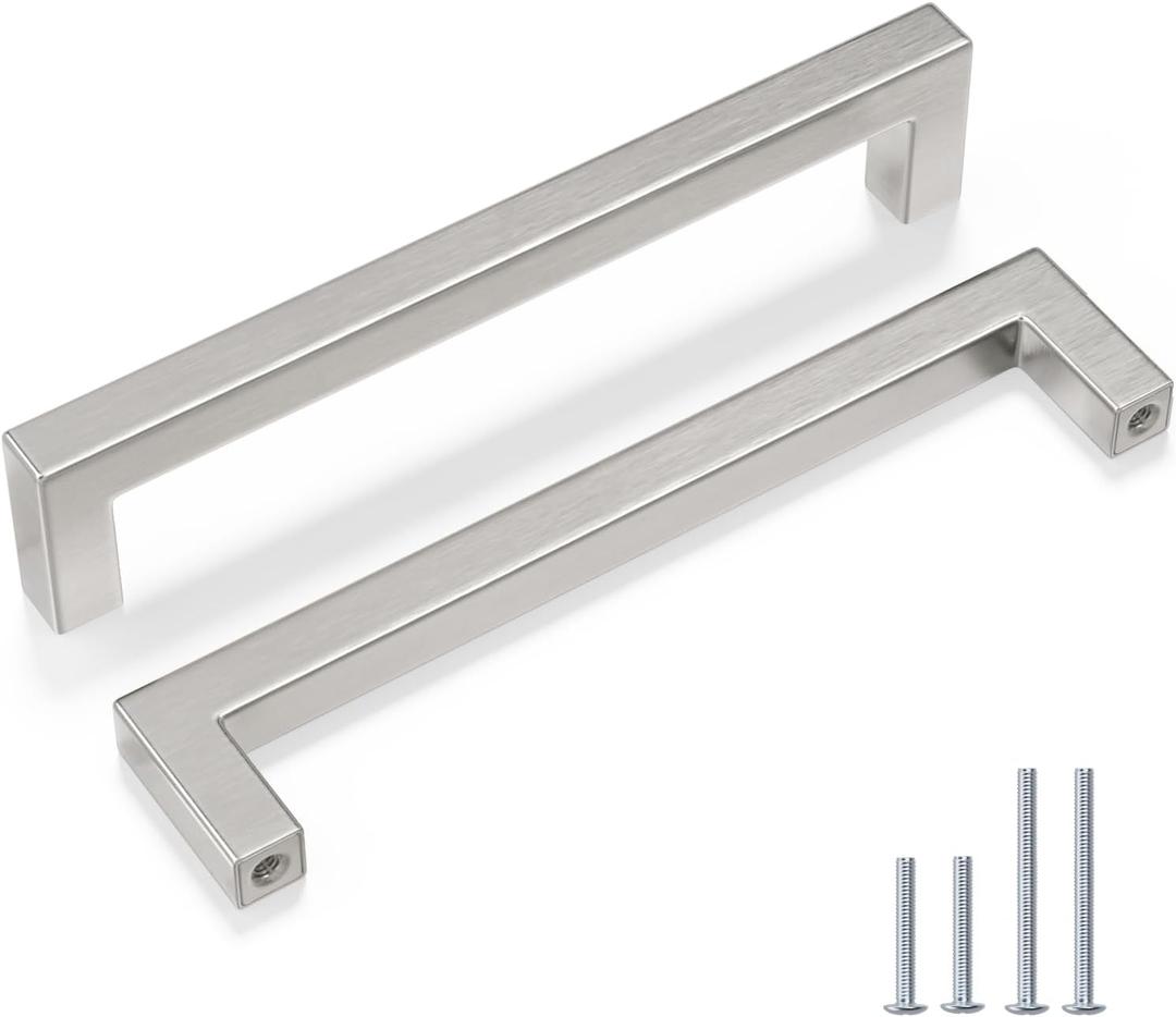 goldenwarm Brushed Nickel Cabinet Pulls Silver Drawer Handles Square Hardware for Kitchen Dresser, 6-1/4 Inch Hole Center, Pack of 30 