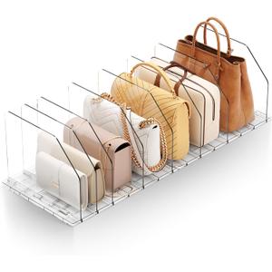 iStoreMaxy Purse Organizer for Closet, Shelf Divider Adjustable Clear Acrylic Handbag Storage, Bag Storage Separators, Keep Handbag & Books Neat and Upright in Bedroom, Office (1-PACK)