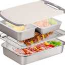 Grill Prep Trays Set Of 5, BBQ Tray, Grilling Prep And Serve Trays, Stainless Steel Grill Platter, Include Deep Grilling Platter, Shallow BBQ Serving Tray, 2 Marinade Container With Lids, Cutting Board