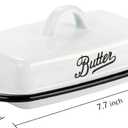 Enamel Butter Dish with Lid, Vintage Enamelware White Butter Tray Black Rim Butters Holder, Unbreakable Metal Butters Keeper Container with Cover for Countertop, Refrigerator
