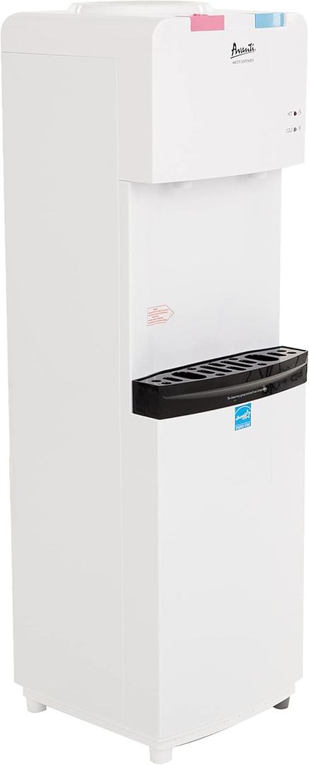 Avanti Water Cooler Dispenser Top Loading, Holds 3 & 5 Gallon Bottles with Stainless Steel Reservoir, Cold and Hot Temperature, Perfect For Homes, Kitchens, Offices, Dorms, White