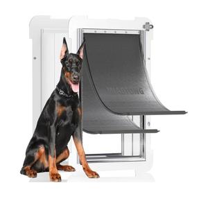 MIAOTONG Extra Large Dog Door,Upgraded Sealing Dog Door for Wall, Double Flap Doggy Door,Steel Frame and Telescoping Tunnel Dog Doors and Cat Doors(Pets Up to 220 Lb) -Extra Large