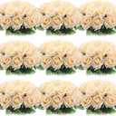 Jexine 100 Pieces Artificial Roses Flowers Bulk, Long Stem Realistic Fake Silk Roses Bouquet for Table Centerpiece Vases Wedding Party Kitchen Decor (Champagne)