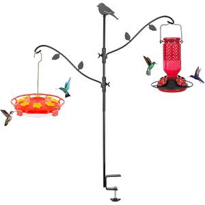 FEED GARDEN Deck Bird Feeder Pole, 42 Inches, Multiple Hooks, Adjustable, Detachable, Heavy Duty Steel, Stable, Black, BirdFeeders Porch for Deck Kit for Outside Bird Feeders and Plant Hangers