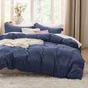 Bedsure Navy Duvet Cover Queen Size - 3 Pieces Prewashed Cotton-Like Extra Soft Bedding Set, Includes 1 Duvet Cover 90x90 Inches with Zipper Closure & 2 Pillow Shams, Comforter Not Included