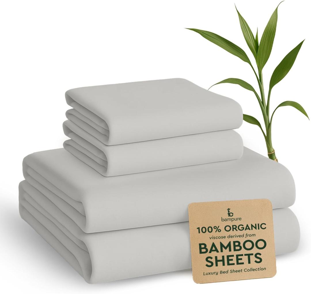 BAMPURE Luxury Series Queen Sheet Set - 100% Pure Viscose Bamboo Sheets - Super Soft, Cooling for Hot Sleepers - Deep Pocket (Up to 16'') (White)