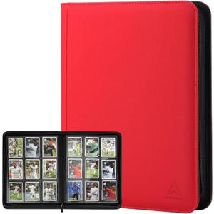 9 Pocket Trading Card Binder 540 Capacity with Zip Closure - Premium Double Sided PU Leather Card Protector, Hold & Organize Cards for TCG, MTG, Sports Cards (red)