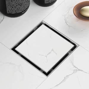 4 Inch Square Shower Drain with Removable Tile Insert Grate, Brushed 304 Stainless Steel Square Shower Floor Drain, Includes Hair Strainer, CUPC Certified