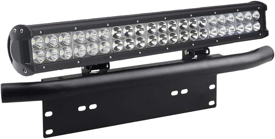 20Inch LED Light Bar with Front License Plate Frame Mount Bracket 22Inch License Plate Mounting Bracket Holder and Off Road LED Light Bar