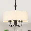 Drum Chandelier 5 Light 19" Dining Room Chandeliers Modern Black Farmhouse Chandelier White Linen Drum Shade Pendant Light Fixture for Living Room Bedroom Hallway
