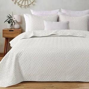 Exclusivo Mezcla 3-Piece King Size Quilt Set with 2 Pillow Shams, Basket Quilted Bedspread/Coverlet/Bed Cover(96"x 104", White)-Soft, Lightweight and Reversible