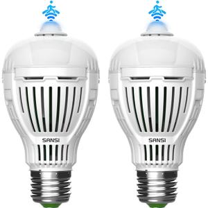 SANSI Motion Sensor LED Light Bulb A19, 100 Watt Equivalent Energy Efficient 13W 5000K Daylight 1300LM Light Bulbs, E26 Standard Base Lights for Porch Patio Stairs Front Door, 2-Pack