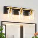 3 Light Modern Bathroom Light Fixtures Over Mirror, Black Gold Vanity Lights for Bathroom Wall Sconces with Clear Glass Shades, E26 Socket (Bulbs Not Included)