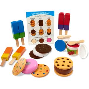 Melissa & Doug Wooden Frozen Treats Ice Cream Play Set (24 pcs) - Play Food and Accessories Food Toys for Toddlers and Kids 3+