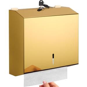 Wall Mounted Stainless Steel Paper Towel Dispenser with Lock, Polished Mirror Finish, Fits C-Fold, Tri-Fold and Multi-Fold Hand Towels, Commercial Restroom & Bathroom Use (Medium-gold)