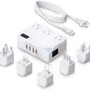 250W Conversion Plug, International Travel Converter with 4 USB Ports, lowering 220V to 110V for 100V-240V Areas and Different Countries Plugs Using US Electrical Devices