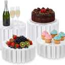 MAQUITA 4 Pack Buffet Risers, Foldable White Cardboard Food Display Risers with PVC Panel Table Tall Cake Stands for Show Catering Desserts, Cake Cupcake, Food, Jewelry