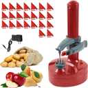 Electric Potato Peeler with 23 Replacement Blades Rotato Express Stainless Steel Automatic Rotating Fruits Fruit Potato Peeler Vegetables Cutter Apple Paring Machine Kitchen Peeling Tool (Red)
